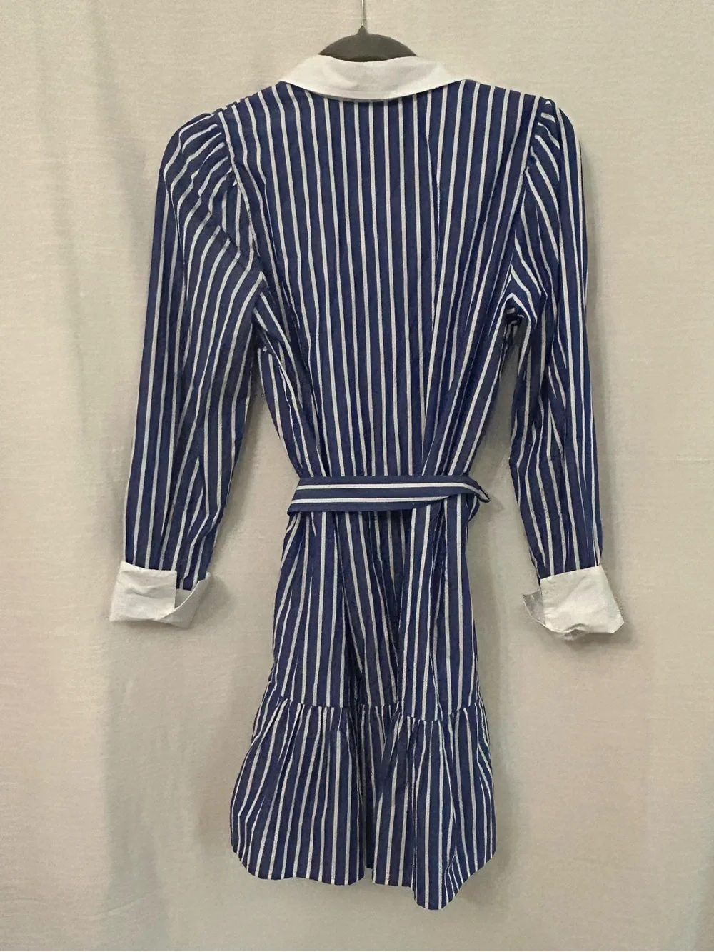 J. Crew Classic Preppy Blue & White Striped Belted Shirt Dress w/Contrast Collar